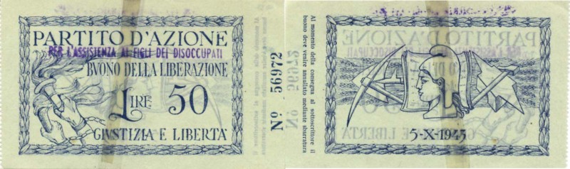 Buoni partigiani - Piemonte – 50 Lire Partito d’Azione 5/10/1943 (Buoni di Liber...