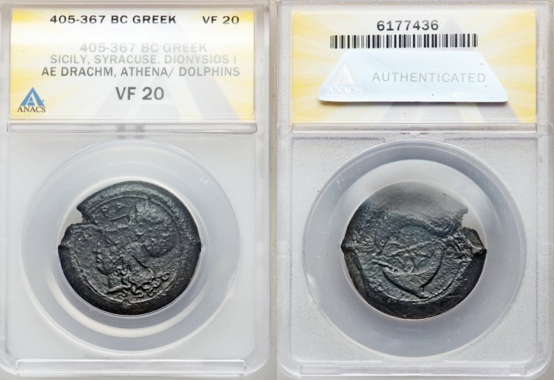 SICILY. Syracuse. Time of Dionysius I (405-367 BC). AE drachm or dilitron (31.99...