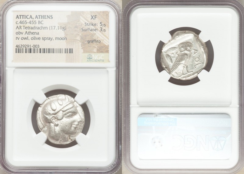 ATTICA. Athens. Ca. 465-455 BC. AR tetradrachm (24mm, 17.11 gm, 5h). NGC XF 5/5 ...