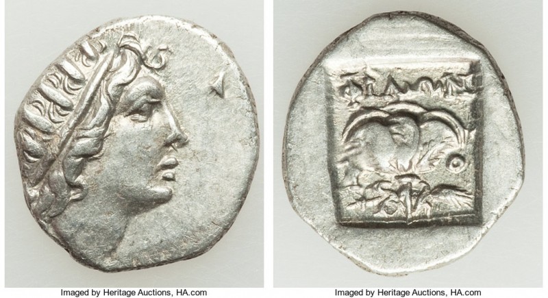 CARIAN ISLANDS. Rhodes. Ca. 88-84 BC. AR drachm (16mm, 2.22gm, 11h). VF. Plintho...