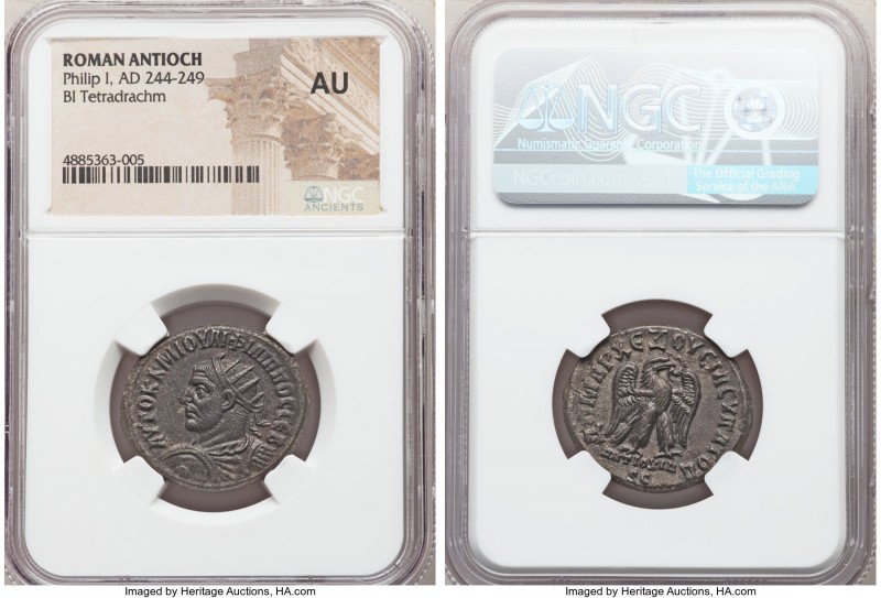 SYRIA. Antioch. Philip I (AD 244-249). BI tetradrachm (26mm, 1h). NGC AU. AD 249...