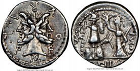 M. Furius L.f. Philus (ca. 119 BC). AR denarius (19mm, 7h). NGC Choice VF. Rome. M•FOVRI•L•F, laureate head of Janus; dotted border / ROMA-PHLI (PH li...
