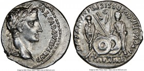 Augustus (27 BC-AD 14). AR denarius (18mm, 3.74 gm, 2h). NGC Choice AU 4/5 - 4/5. Lugdunum, 2 BC-AD 4. CAESAR AVGVSTVS-DIVI F PATER PATRIAE, laureate ...