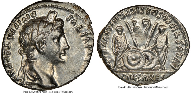 Augustus (27 BC-AD 14). AR denarius (19mm, 3.75 gm, 2h). NGC AU 4/5 - 4/5. Lugdu...