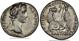 Augustus (27 BC-AD 14). AR denarius (18mm, 11h). NGC XF. Lugdunum, 2 BC-AD 4. CAESAR AVGVSTVS-DIVI F PATER PATRIAE, laureate head of Augustus right / ...