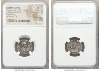 Tiberius (AD 14-37). AR denarius (18mm, 3.62 gm, 9h). NGC XF 4/5 - 3/5, edge filing. Lugdunum. TI CAESAR DIVI-AVG F AVGVSTVS, laureate head of Tiberiu...