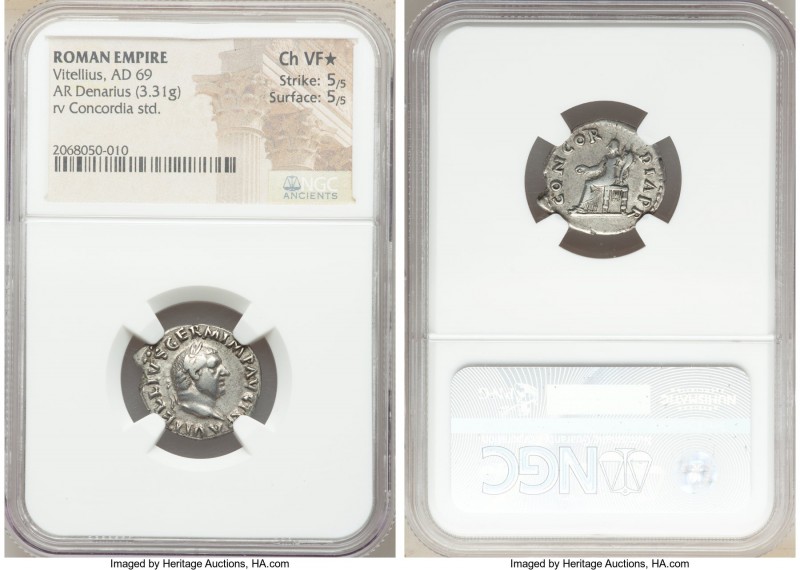 Vitellius (July-December AD 69). AR denarius (20mm, 3.31 gm, 6h). NGC Choice VF ...