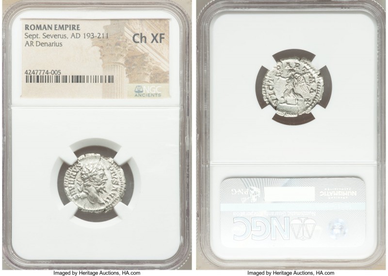 Septimius Severus (AD 193-211). AR denarius (19mm, 6h). NGC Choice XF. Rome, AD ...