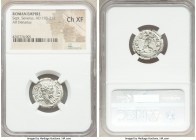 Septimius Severus (AD 193-211). AR denarius (19mm, 6h). NGC Choice XF. Rome, AD 202-210. SEVERVS-PIVS AVG, laureate head of Septimius Severus right / ...