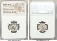 Macrinus (AD 217-218). AR denarius (20mm, 3.74 gm, 12h). NGC Choice XF 5/5 - 4/5. Rome. IMP C M OPEL SEV MACRINVS AVG, laureate, cuirassed bust of Mac...