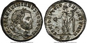 Galerius, as Caesar (AD 305-311). BI follis or nummus (27mm, 9.07 gm, 6h). NGC MS S 5/5 - 5/5, Silvering. Cyzicus, 1st officina, ca. AD 295-296. GAL V...