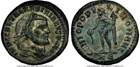 Galerius, as Augustus (AD 305-311). BI follis or nummus (27mm, 12h). NGC AU, Silvering. Cyzicus, 5th officina, ca. AD 305-306. IMP C GAL VAL MAXIMIANV...