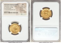 Valentinian II, Western Roman Empire (AD 375-392). AV solidus (22mm, 4.49 gm, 6h). NGC MS 5/5 - 2/5, brushed. Constantinople, 6th officina, AD 383-388...
