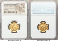 Theodosius I, Eastern Roman Empire (AD 379-395). AV solidus (20mm, 4.53 gm, 11h). NGC MS 5/5 - 3/5, marks, brushed. Constantinople, 9th officina, AD 3...