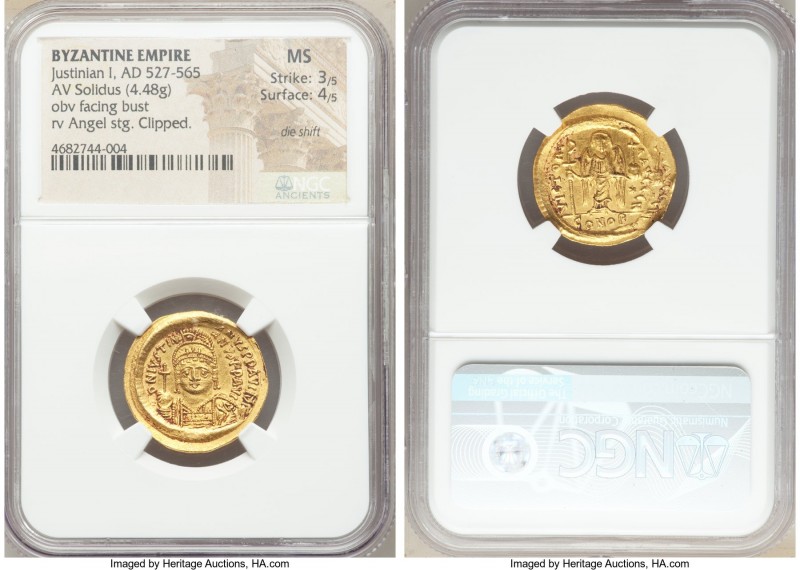 Justinian I the Great (AD 527-565). AV solidus (21mm, 4.48 gm, 6h). NGC MS 3/5 -...