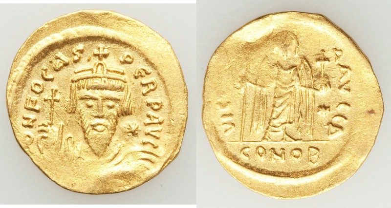 Phocas (AD 602-610). AV light-weight solidus of 23-siliquae (21mm, 4.14 gm, 7h)....