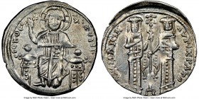 Andronicus II Palaeologus and Michael IX (AD 1294-1320). Anonymous Issue. AR basilicon (22mm, 5h). NGC Choice XF. Constantinople, AD 1304-1320. KYPIЄ-...