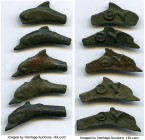 ANCIENT LOTS. Greek. Scythia. Olbia. Ca. 437-410 BC. Lot of five (5) cast AE dolphins. XF. Includes: Dolphin with large eye and central spine. Lot of ...