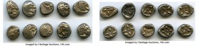 ANCIENT LOTS. Greek. Ionia. Miletus. Ca. late 6th-5th centuries BC. Lot of ten (10) AR 1/12th staters or obols. VG-VF. Milesian standard. Forepart of ...