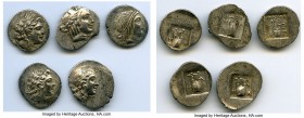 ANCIENT LOTS. Greek. Lycian League. Ca. 48-20 BC. Lot of five (5) AR hemidrachms. Choice XF. Includes: Laureate head of Apollo right / cithara (lyre) ...