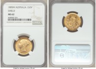 Victoria gold "Shield" Sovereign 1885-M MS62 NGC, Melbourne mint, KM6. AGW 0.2355 oz. 

HID09801242017