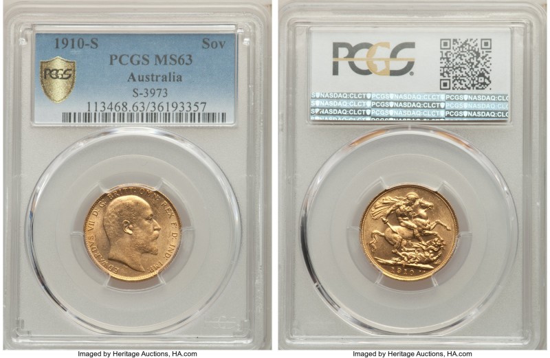 Edward VII gold Sovereign 1910-S MS63 PCGS, Sydney mint, KM15, S-3973. Lustrous ...