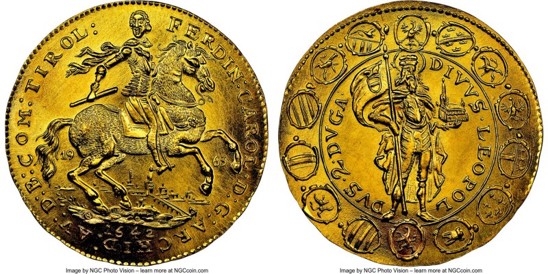 Republic gold Restrike 2 Ducat 1642-Dated (1963) MS68 NGC, Vienna mint, KM-XM29,...