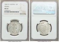 Leopold I 15 Kreuzer 1664-CA MS64 NGC, Vienna mint, KM1170. Resplendent with impressive mint brilliance, exhibiting die rust in field in front of face...