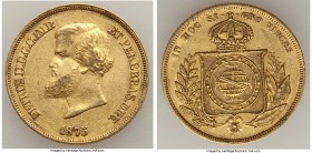 Pedro II gold 10000 Reis 1875 XF, Rio de Janeiro mint, KM467. 22.8mm. 8.91gm. AGW 0.2643 oz. 

HID09801242017