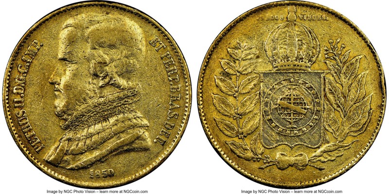 Pedro II gold 20000 Reis 1850 XF40 NGC, Rio De Janeiro mint, KM461. Three year t...