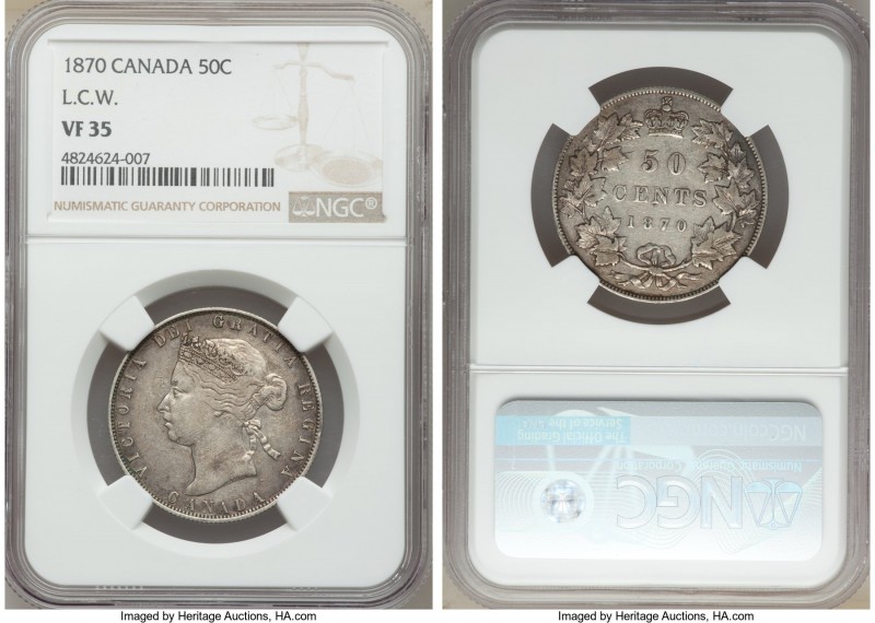 Victoria 50 Cents 1870 VF35 NGC, London mint, KM6. Variety with LCW on truncatio...