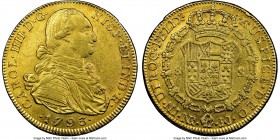 Charles IV gold 8 Escudos 1793 NR-JJ AU53 NGC, Nuevo Reino mint, KM62.1, Fr-51. AGW 0.7615 oz. 

HID09801242017