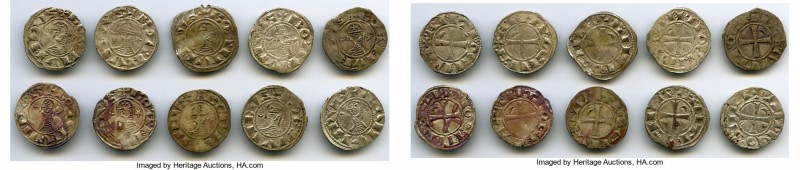 Principality of Antioch 10-Piece Lot of Uncertified Bohemond Era "Helmet" Denier...