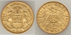 Hamburg. Free City gold 20 Mark 1893-J XF, Hamburg mint, KM618. 22.4mm. 7.94gm. 

HID09801242017