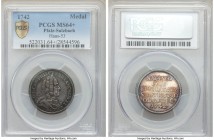 Pfalz-Sulzbach. Karl Philipp silver Medal 1742 MS64+ PCGS, Haas-53. Original patina with subtle blue tones on the obverse and russet hues on the rever...