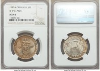 Weimar Republic Pair of Certified Commemorative 3 Marks NGC, 1) "Rhineland" 3 Mark 1925-A - MS64, Berlin mint, KM46. 1000th year of the Rhineland 2) "...