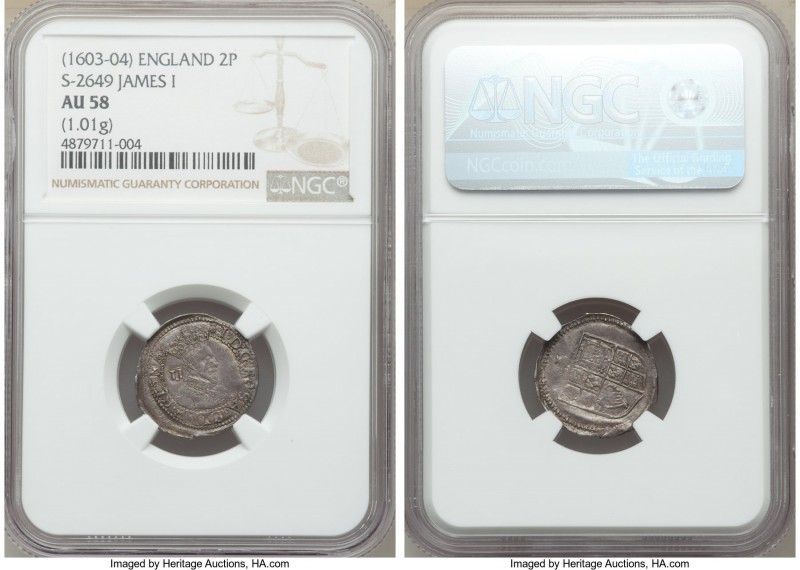 James I 2 Pence ND (1603-1604) AU58 NGC, KM9, S-2649. 1.01gm.

HID09801242017