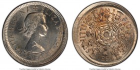 Elizabeth II Mint Error - Broadstruck Florin 1964 MS64 PCGS, KM906. Pastel colors of toning on nice broadstruck flan. 

HID09801242017