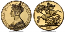 Victoria gilt-copper-nickel Proof Piefort INA Retro Issue "Gothic" Crown 1851-Dated PR68 PCGS, KMX-Unl. St. George Reverse, "model" stamped below. 

H...