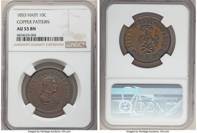 Faustin I copper Pattern 10 Centimes 1853 AU55 Brown NGC, KM-Pn52.

HID098012420...