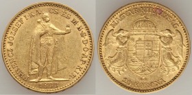 Franz Joseph I gold 20 Korona 1893-KB AU, Kremnitz mint, KM486. 20.8mm. 6.77gm. AGW 0.1960 oz. 

HID09801242017