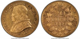 Papal States. Pius IX gold 20 Lire Anno XXI (1866)-R AU58 PCGS, Rome mint, KM1382.2. AGW 0.1867 oz.

HID09801242017