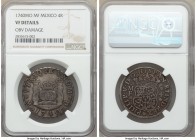 Pair of Certified 8 Reales NGC, 1) Philip V 4 Reales 1740 Mo-MF - VF Details (Obverse Damage), KM94 2) Ferdinand VI 8 Reales 1758 Mo-MM - AU Details (...