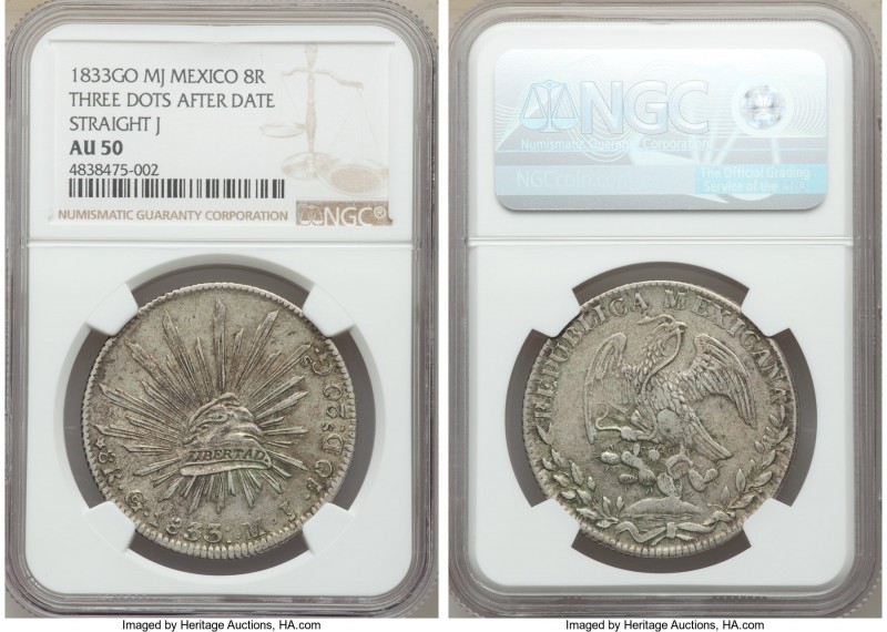 Republic Pair of Certified Guanajuato 8 Reales NGC, 1) 8 Reales 1833 Go-MJ - AU5...