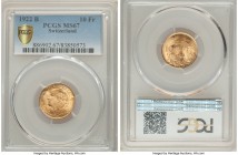 Confederation gold 10 Francs 1922-B MS67 PCGS, Bern mint, KM36.

HID09801242017