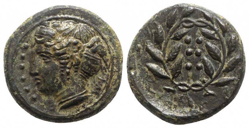 Sicily, Himera, c. 420-407 BC. Æ Hemilitron (17mm, 4.43g, 7h). Head of nymph l.;...