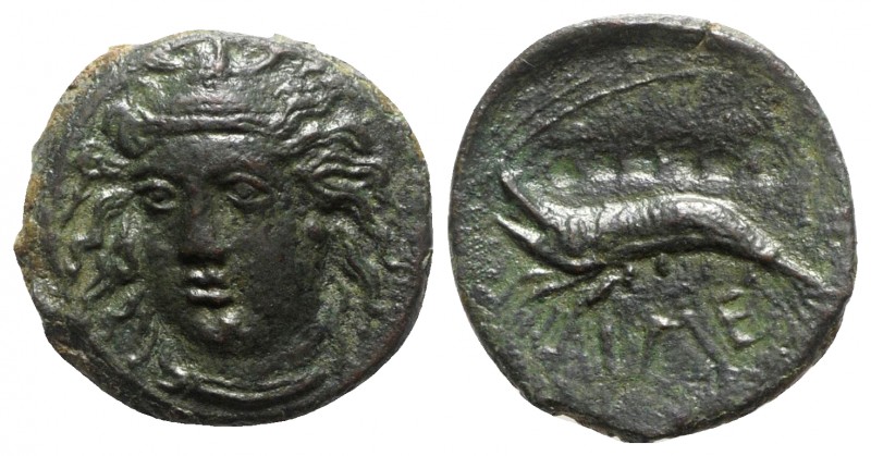 Sicily, Himera, c. 412-409 BC. Æ Hemilitron or Hexonkion (13mm, 2.28g, 9h). Head...