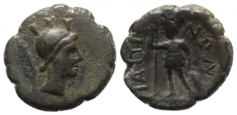 Sicily, Iaitos, c. 2nd century BC. Æ (15mm, 2.95g, 2h). Helmeted head of a warri...