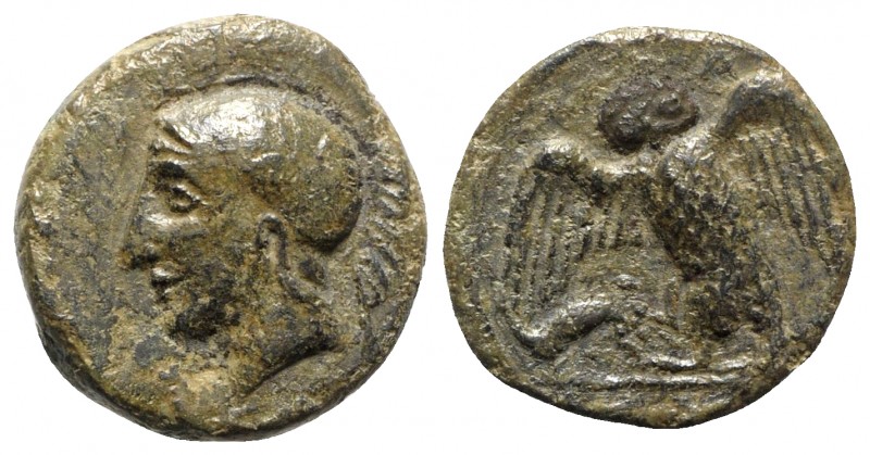 Sicily, Kamarina, c. 410-405 BC. Æ Tetras (14mm, 3.19g, 3h). Head of Athena l., ...