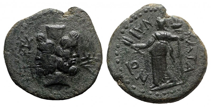 Sicily, Katane, c. 2nd century BC. Æ (25mm, 9.48g, 11h). Janiform head of Serapi...
